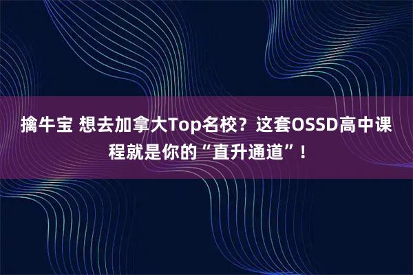 擒牛宝 想去加拿大Top名校？这套OSSD高中课程就是你的“直升通道”！